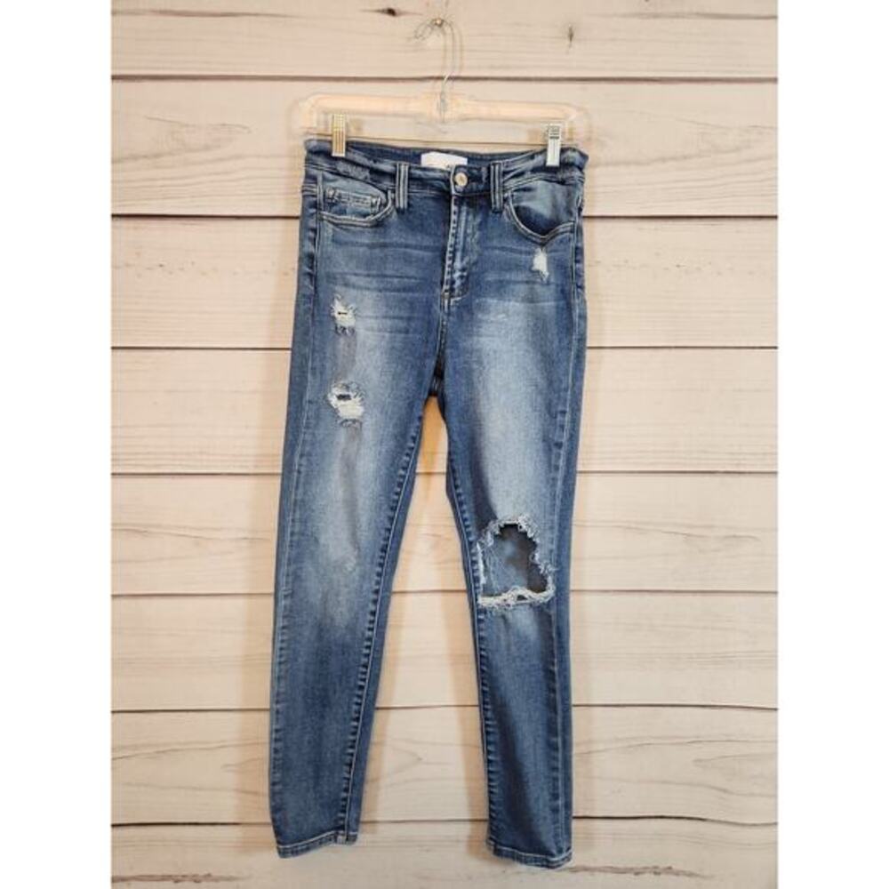 Vervet Womens Blue Solid Mid Rise Stretch Cotton Distressed Skinny Jeans Size 27